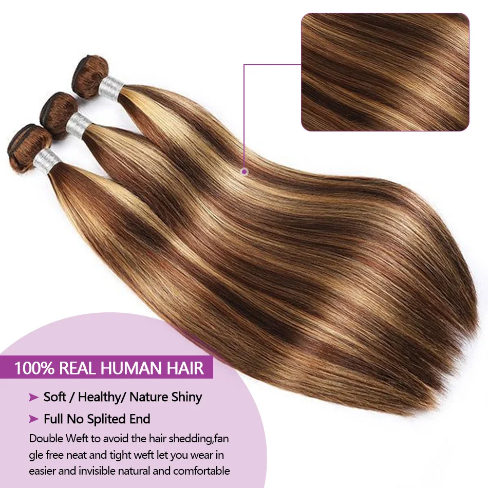 20 22 24Inch P4/27 Straight Bundle Human Hair 12A Highlight Straight Bundles 100% Human Hair Honey Blonde Bundles Top Quality