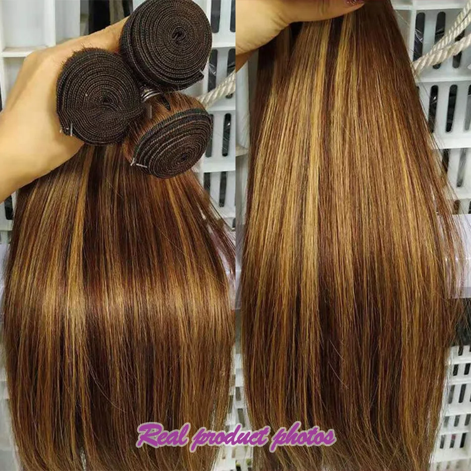 20 22 24Inch P4/27 Straight Bundle Human Hair 12A Highlight Straight Bundles 100% Human Hair Honey Blonde Bundles Top Quality
