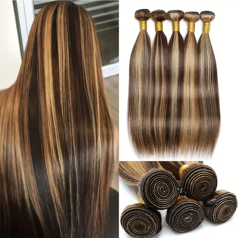 20 22 24Inch P4/27 Straight Bundle Human Hair 12A Highlight Straight Bundles 100% Human Hair Honey Blonde Bundles Top Quality