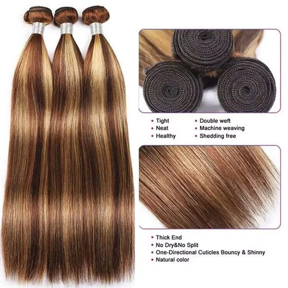 20 22 24Inch P4/27 Straight Bundle Human Hair 12A Highlight Straight Bundles 100% Human Hair Honey Blonde Bundles Top Quality