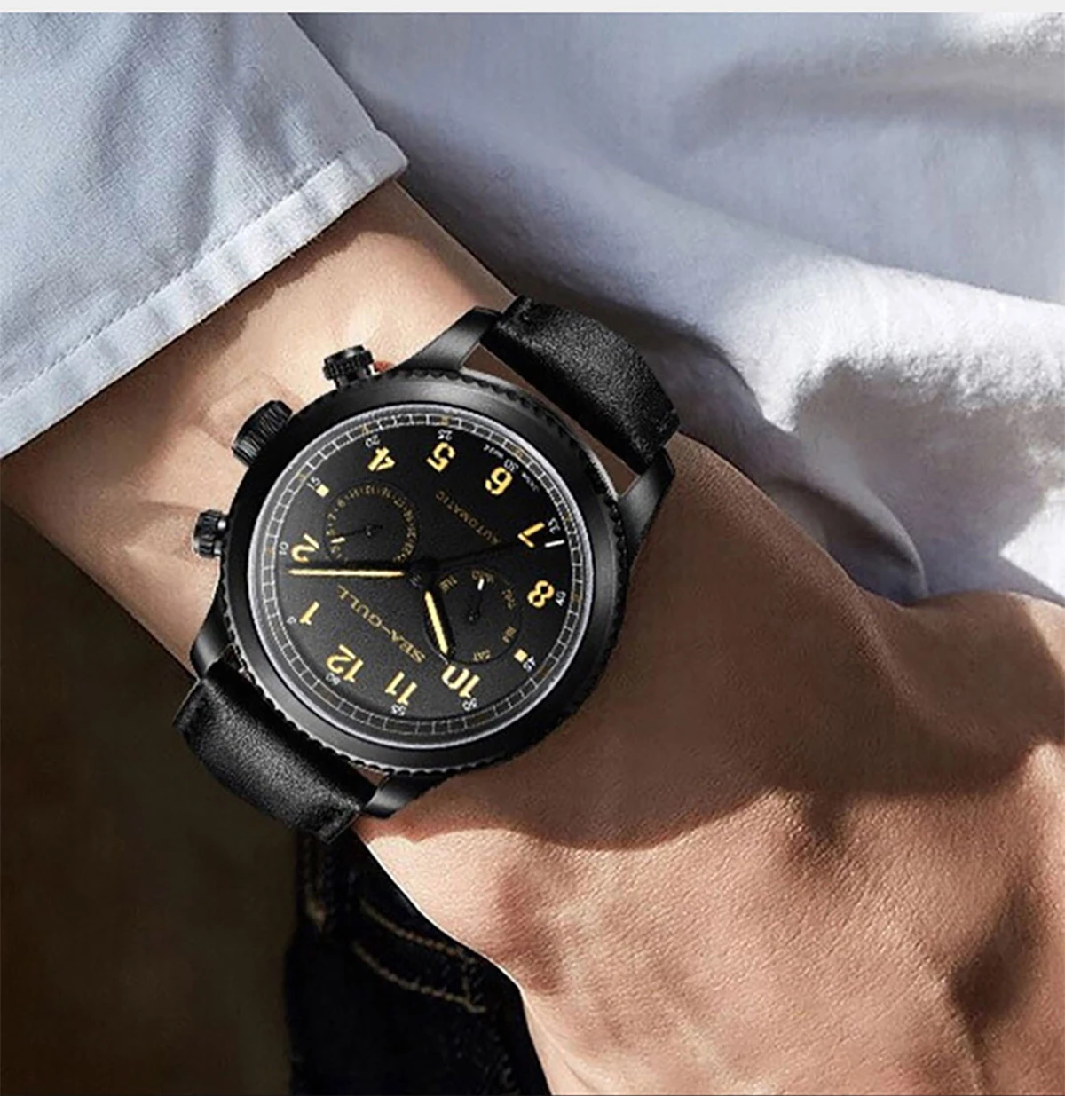 Seagull Men's Watch Fashion Multifunction Belt Sapphire Luminous Automatic Mechanical Watch Pilot Series Wristwatch 819.33.6080H
