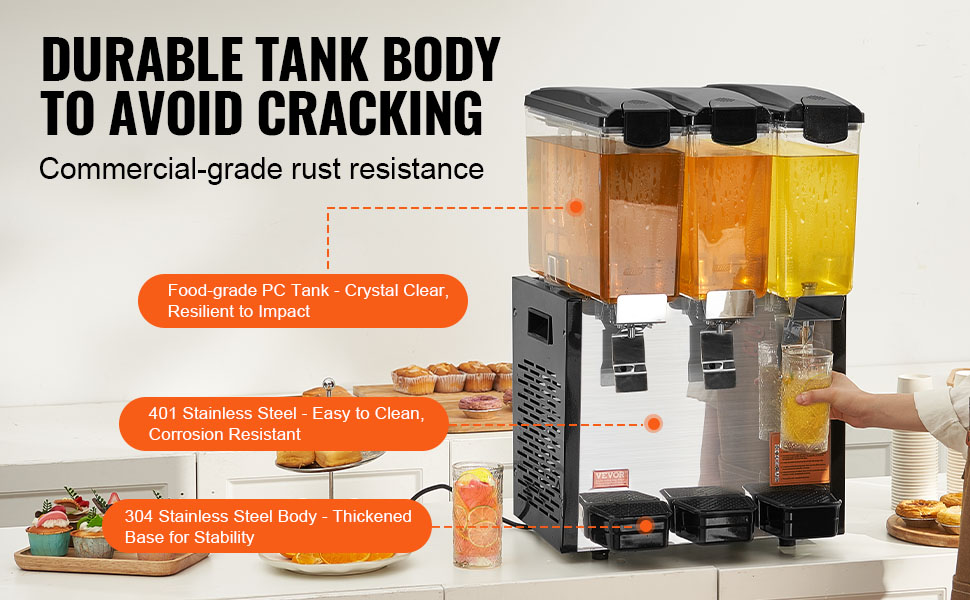 SucceBuy 3 Tanks Commercial Beverage Dispenser 10L/18L Per Tank Juice Dispenser Stainless Steel Ice Tea Drink Machine for Drink