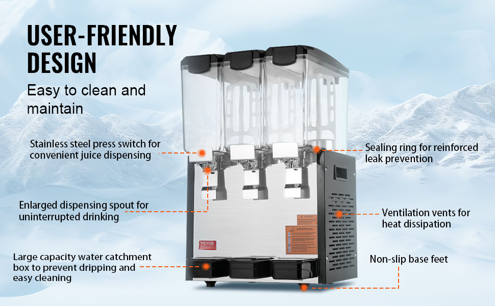 SucceBuy 3 Tanks Commercial Beverage Dispenser 10L/18L Per Tank Juice Dispenser Stainless Steel Ice Tea Drink Machine for Drink