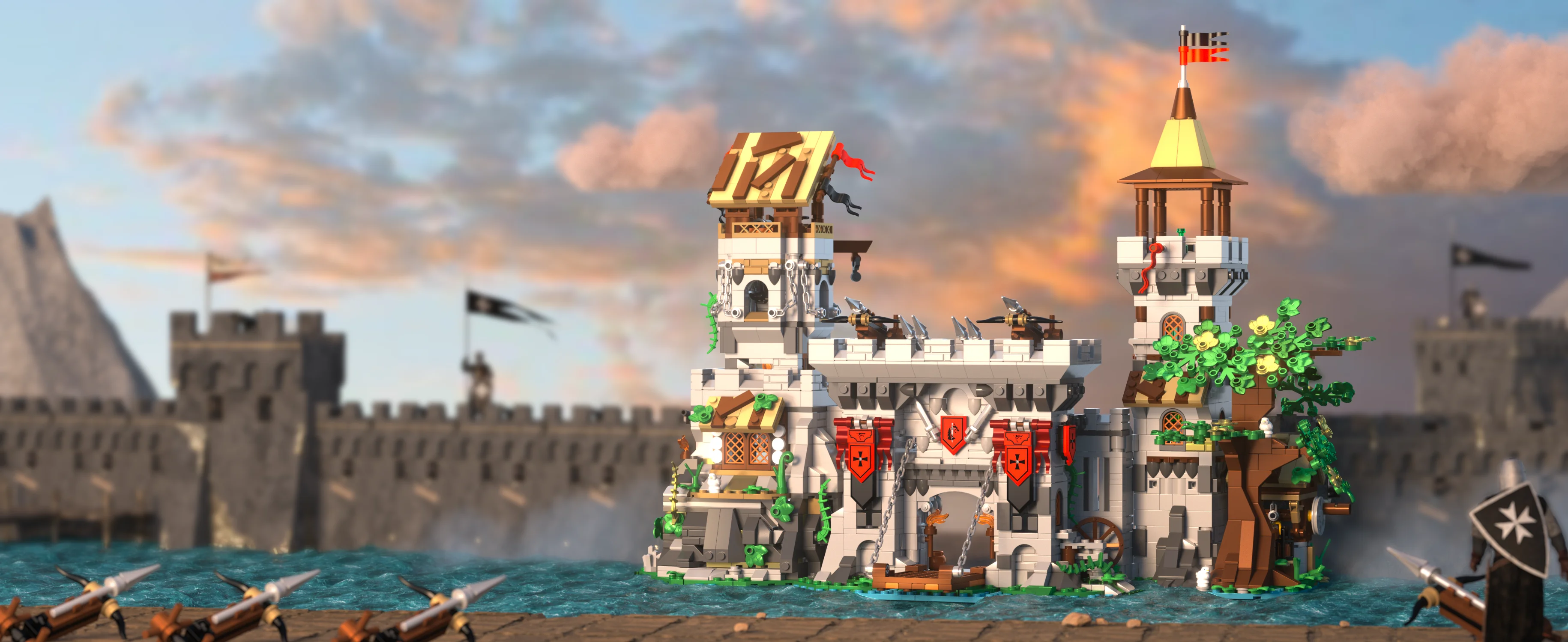 2568PCS Medieval Knight's Fortress Building Blocks Street View MOC Bricks Model Toys Sets Assembly Ornament Ideal Holiday Gifts