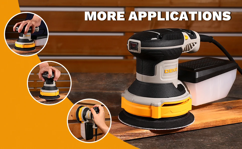 DEKO 14000RPM 16 Pieces Sandpaper 125 mm 300W Orbital Sander Sanding Pad Dust Collector for household Wood and Steel Surf