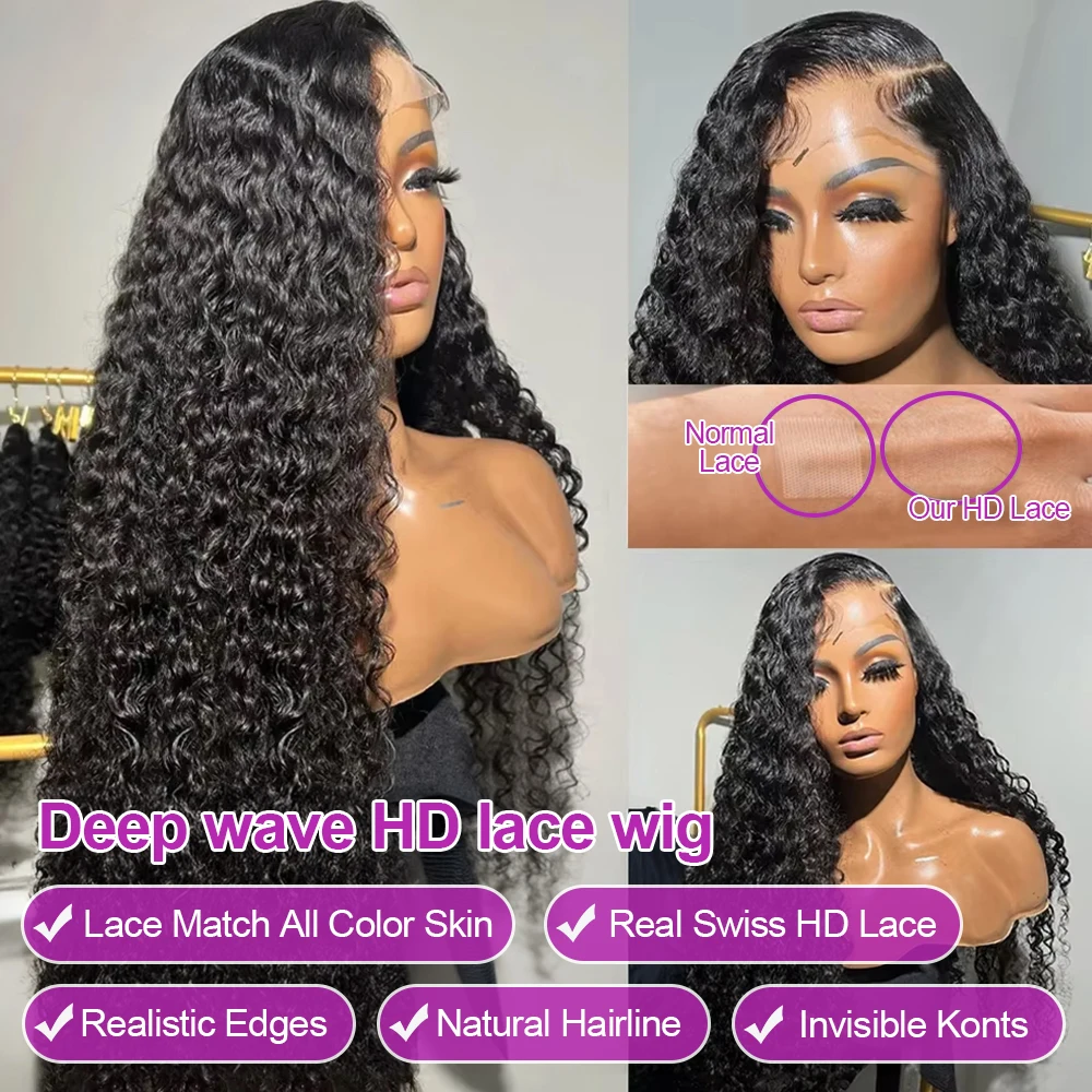 40 46 Inch 13x4 13x6 HD Lace Front Wig Deep Wave Frontal Wig Human Hair Brazilian Curly Lace Front Wigs For Women 300% Density