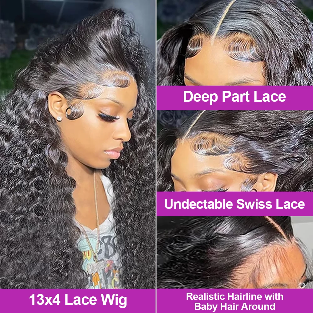 40 46 Inch 13x4 13x6 HD Lace Front Wig Deep Wave Frontal Wig Human Hair Brazilian Curly Lace Front Wigs For Women 300% Density