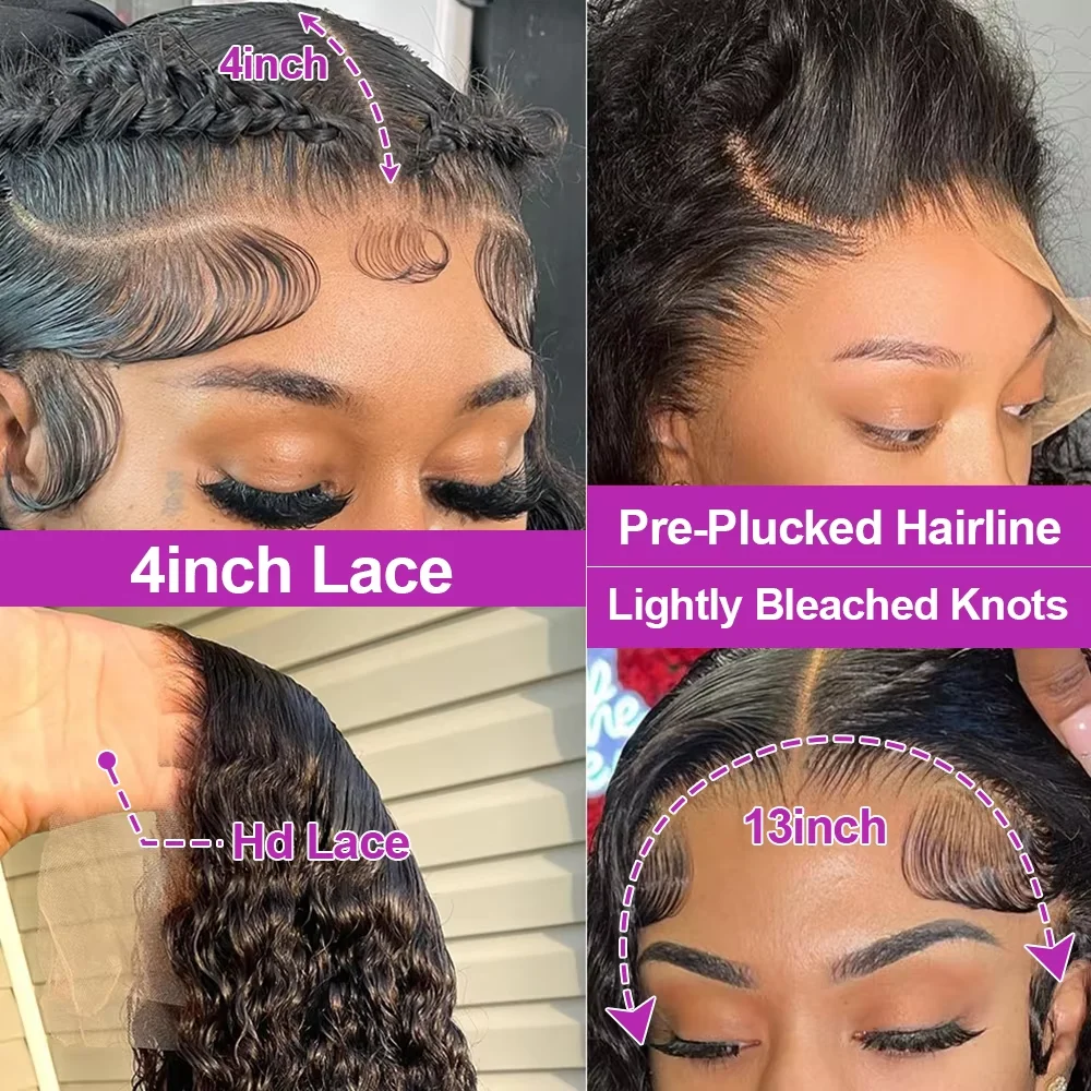 40 46 Inch 13x4 13x6 HD Lace Front Wig Deep Wave Frontal Wig Human Hair Brazilian Curly Lace Front Wigs For Women 300% Density