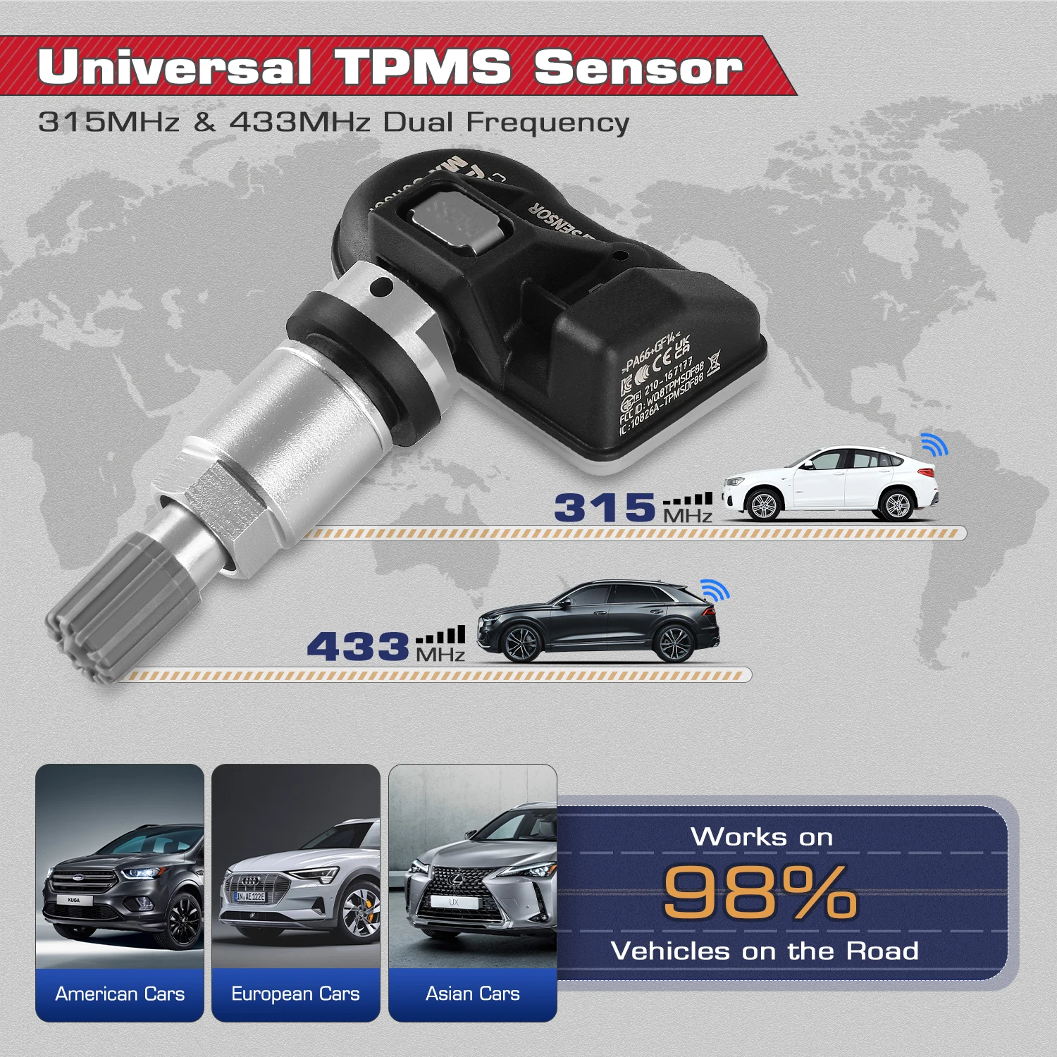 Autel MX Sensor 315 433MHZ 2In1 TPMS Tire Repair Tool Auto Accessory Tyre Pressure Monitor Pad Programmer For TS501 TS508WF