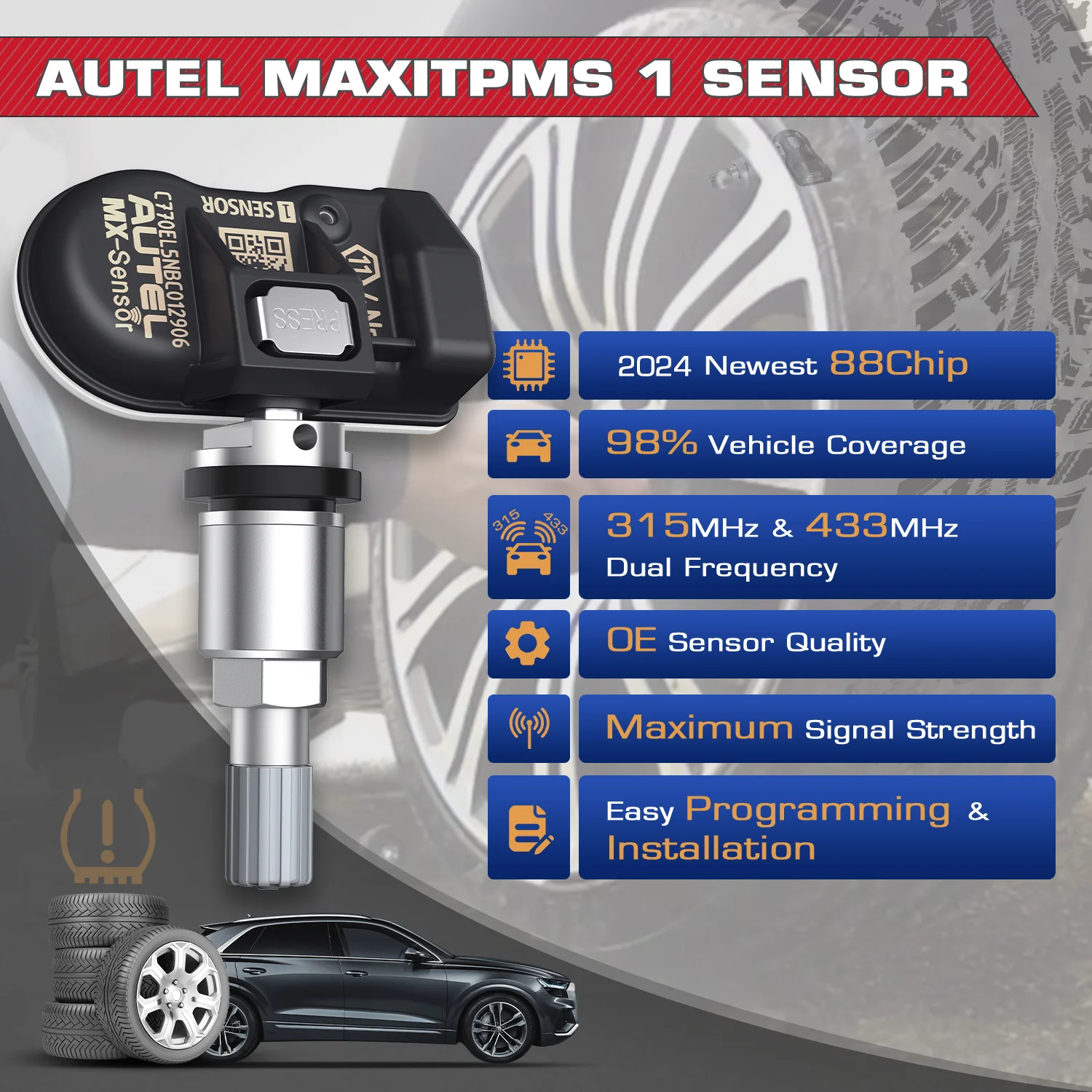 Autel MX Sensor 315 433MHZ 2In1 TPMS Tire Repair Tool Auto Accessory Tyre Pressure Monitor Pad Programmer For TS501 TS508WF