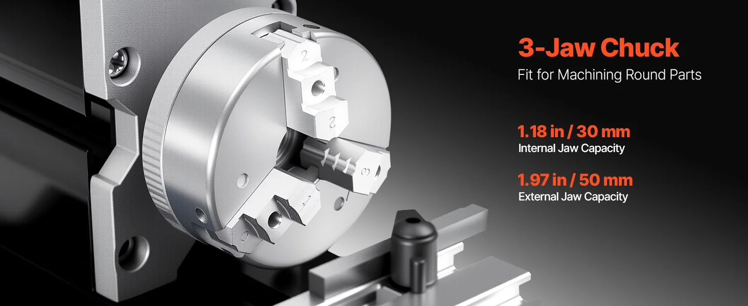 SucceBuy 2.76x5.12 in Mini Metal Lathe Machine 36W 20,000 RPM Speed + 3-jaw Chuck Aluminum Alloy for Processing Precision Parts