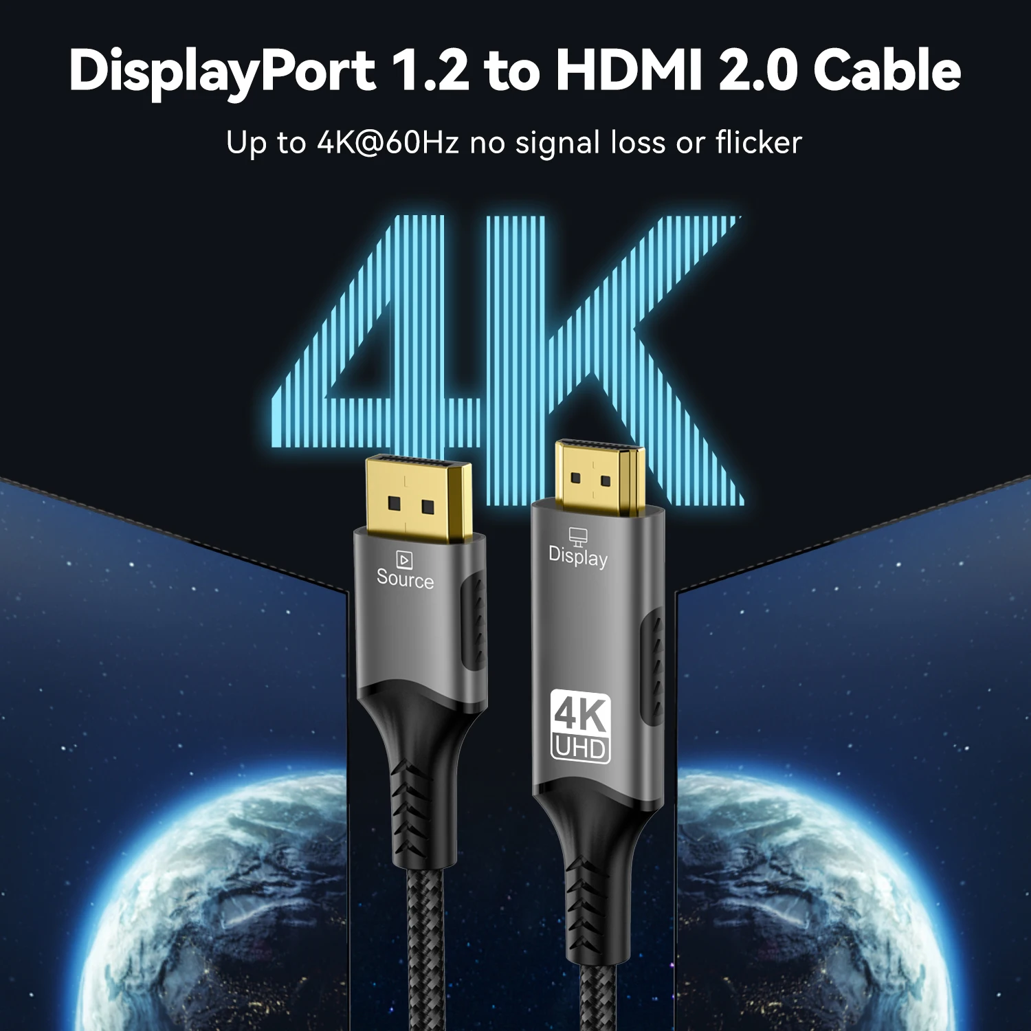 1/2Pcs 4K DisplayPort to HDMI Adapter Cable DP 2.1 4K@60Hz 2K@120Hz [DP Alt Mode] Compatible with Gaming PC to TV Monitor