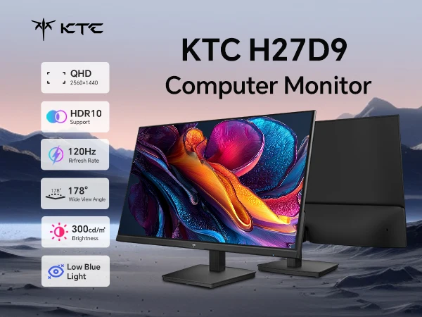 KTC 27 Inch Computer Monitor - QHD (2560 x 1440) Display, Up to 120Hz Monitor, IPS Panel H27D9