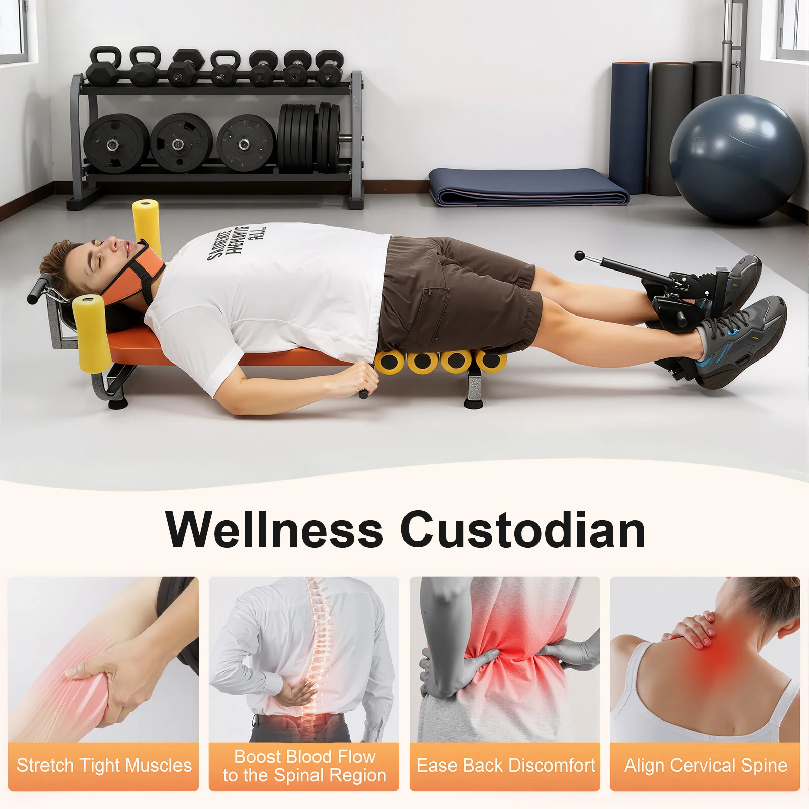Adjustable Back Stretch Bench, Neck Stretcher Table Workout Bench 130kg Capacity for Spinal Decompression Neck Back Pain Relief