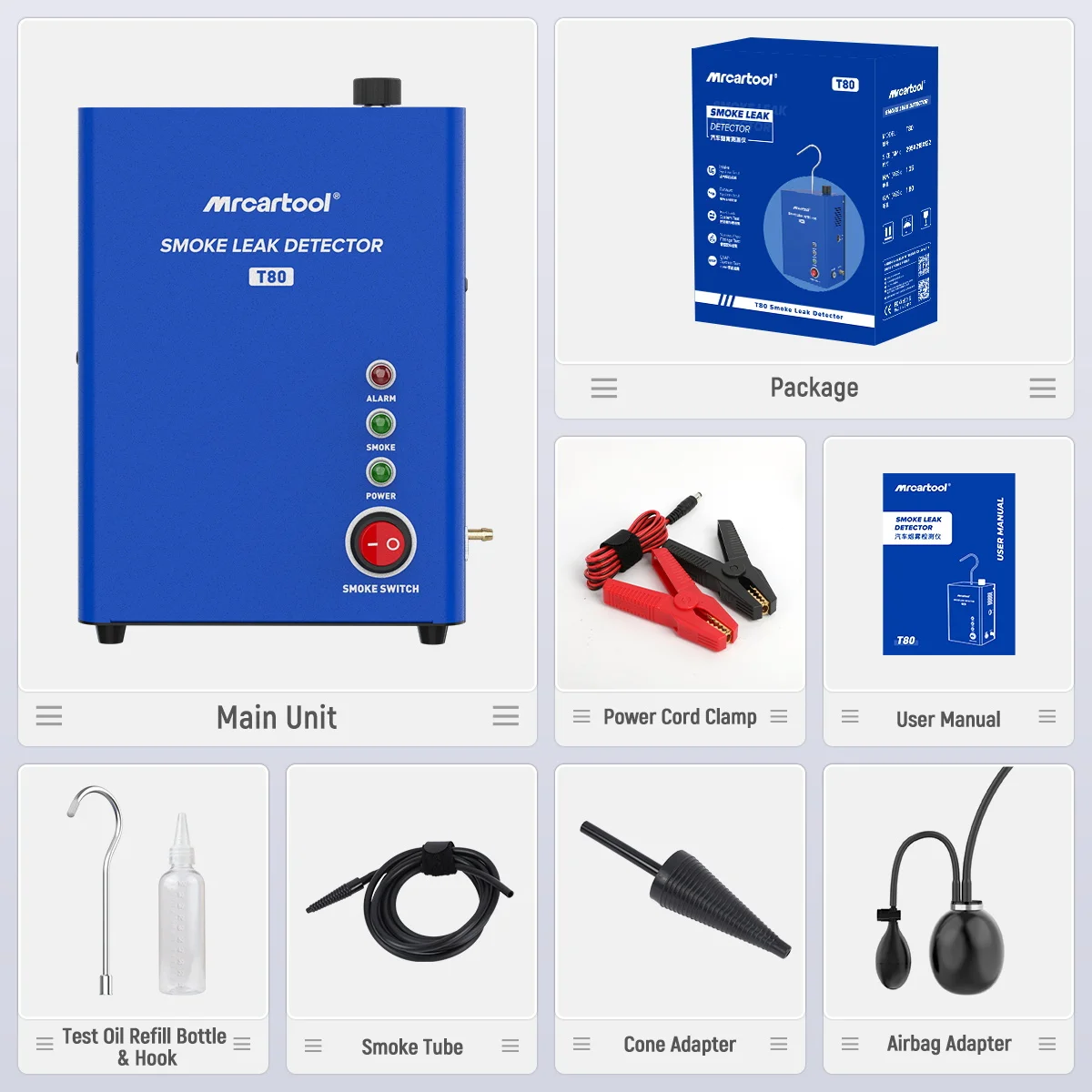 Mr CARTOOL T80 Smoke Machine Leak Detector with Pump EVAP Pipe Leak Locator Smoke Diagnostic Tool for Motorcycle pk AN-CEL S100