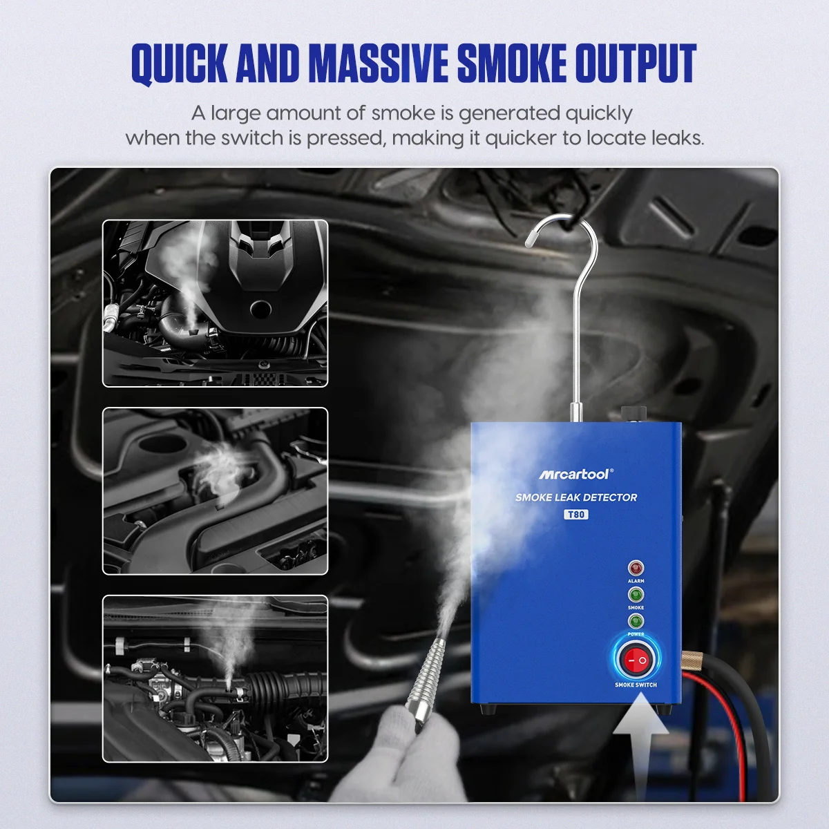 Mr CARTOOL T80 Smoke Machine Leak Detector with Pump EVAP Pipe Leak Locator Smoke Diagnostic Tool for Motorcycle pk AN-CEL S100