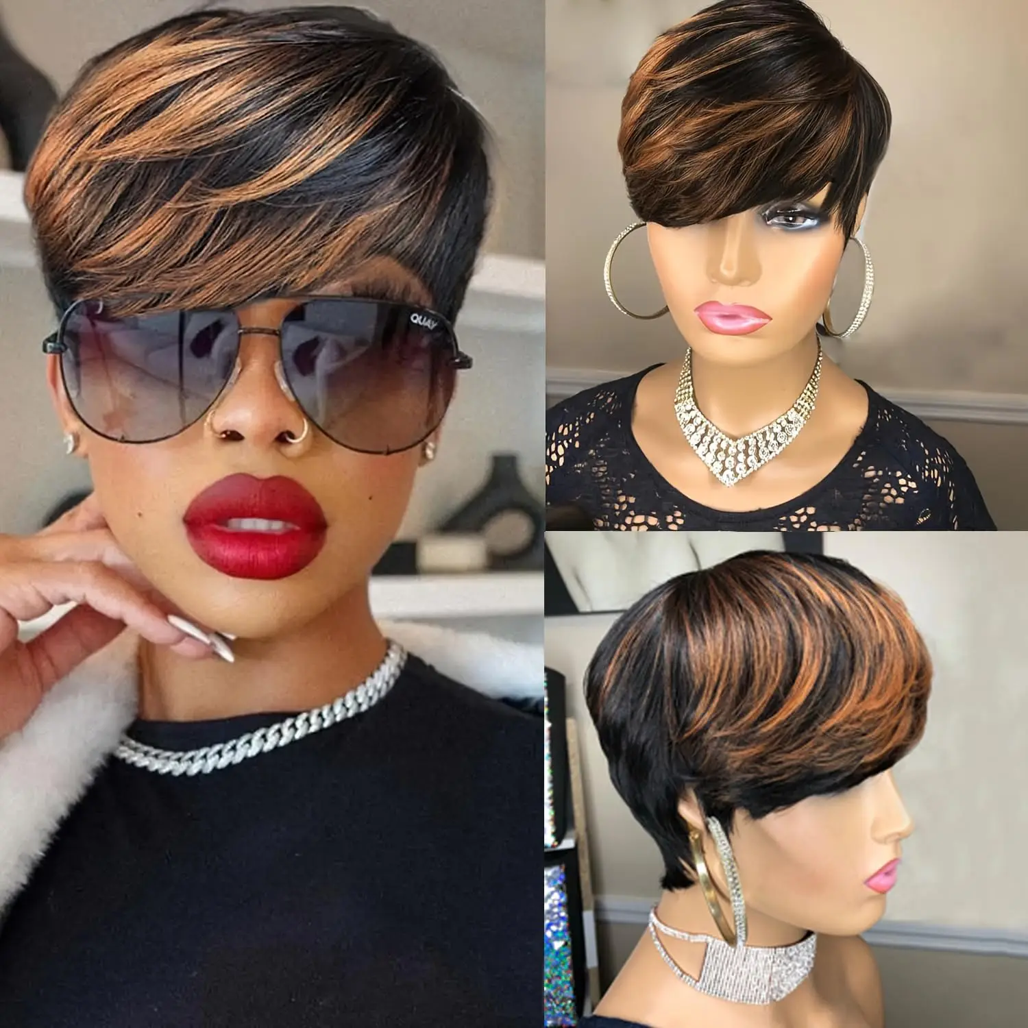 Short Pixie Cut Wig for Women Pixie synthetic Wig for Glueless Full Machine Made Wigs Easy to Wear Throw On and Go Wigs