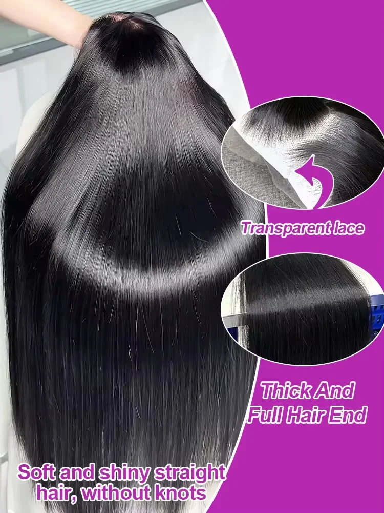 200% Density 36 38 inch 13x6 HD Lace Front Human Hair Wigs For Women Indian Straight 13x4 Glueless Lace Frontal Wigs Pre Plucked