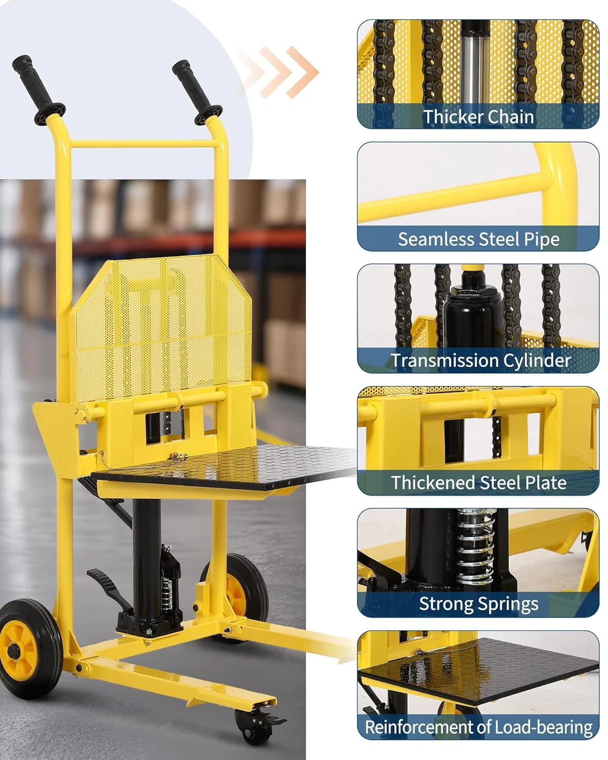 440Lbs Hydraulic Material Lift 36" Max Lift Pallet Stacker Forklift Portable With Steel Platform For Warehouse Workshop