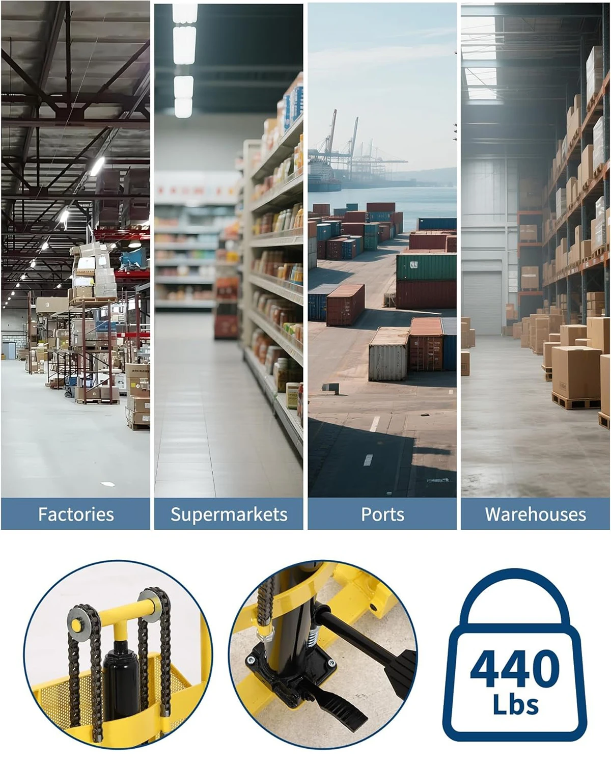 440Lbs Hydraulic Material Lift 36" Max Lift Pallet Stacker Forklift Portable With Steel Platform For Warehouse Workshop
