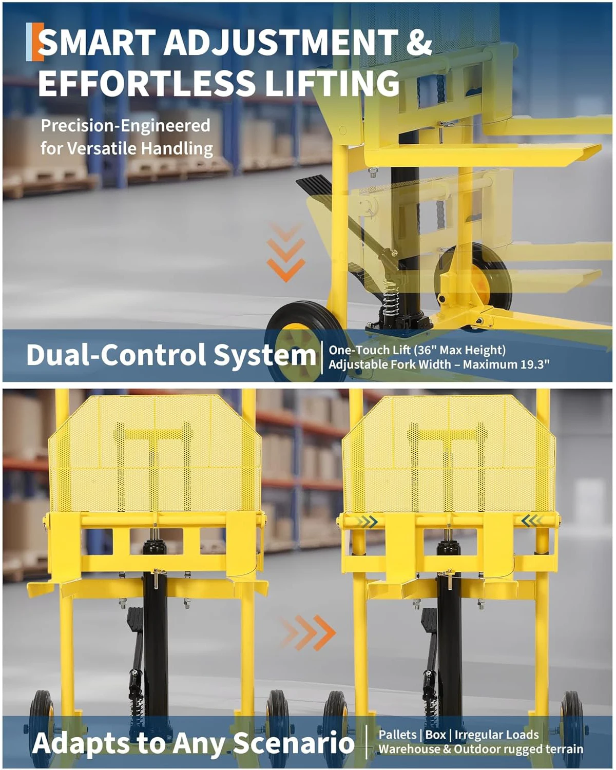 440Lbs Hydraulic Material Lift 36" Max Lift Pallet Stacker Forklift Portable With Steel Platform For Warehouse Workshop