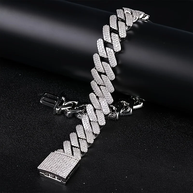 Iced Out CZ Stone Men jewelry Hip Hop Micro Pave Cuban Link Chain High Quality Heavy Chunky Necklace 2 Rows Cubic Zirconia