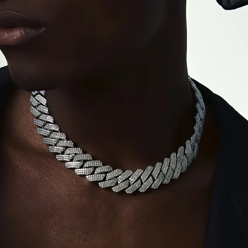 Iced Out CZ Stone Men jewelry Hip Hop Micro Pave Cuban Link Chain High Quality Heavy Chunky Necklace 2 Rows Cubic Zirconia
