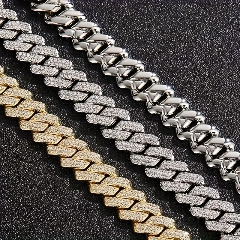 Iced Out CZ Stone Men jewelry Hip Hop Micro Pave Cuban Link Chain High Quality Heavy Chunky Necklace 2 Rows Cubic Zirconia