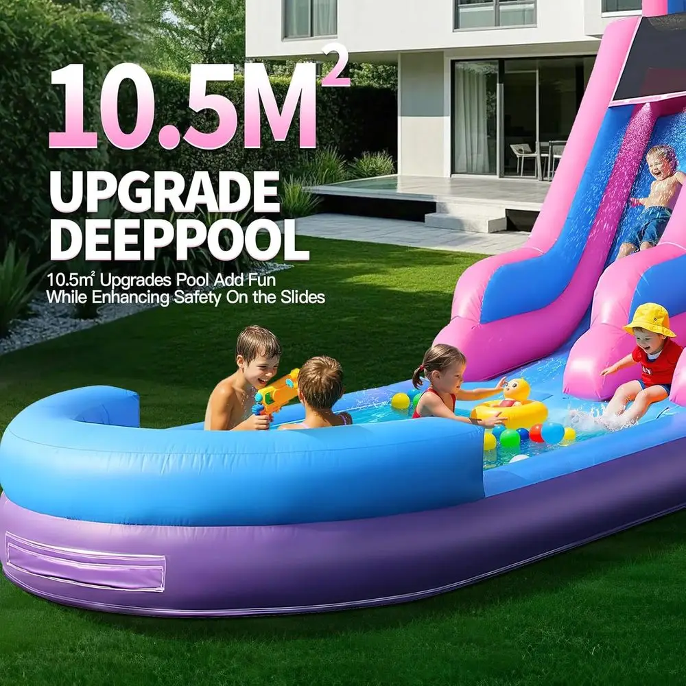 26FT Iatable Water Slide for Kids, PVC Commercial Grade Water Slide with Splash Pool, 4-in-1 Water Slide with Climbing & Basketb