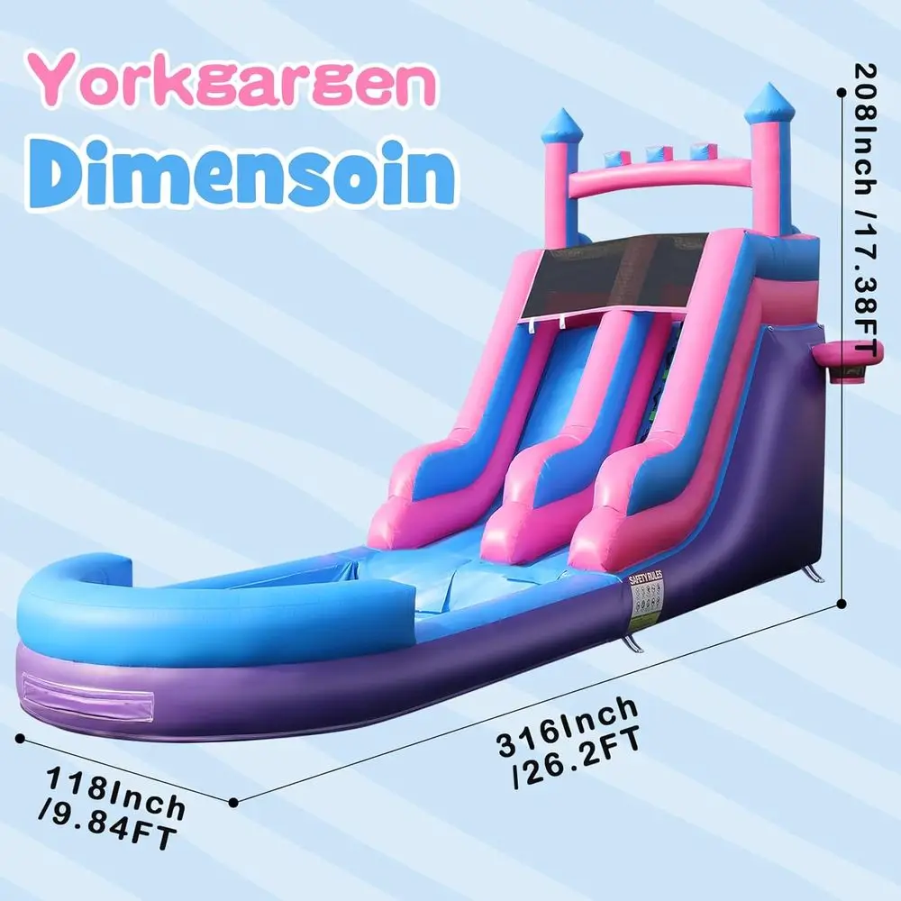 26FT Iatable Water Slide for Kids, PVC Commercial Grade Water Slide with Splash Pool, 4-in-1 Water Slide with Climbing & Basketb