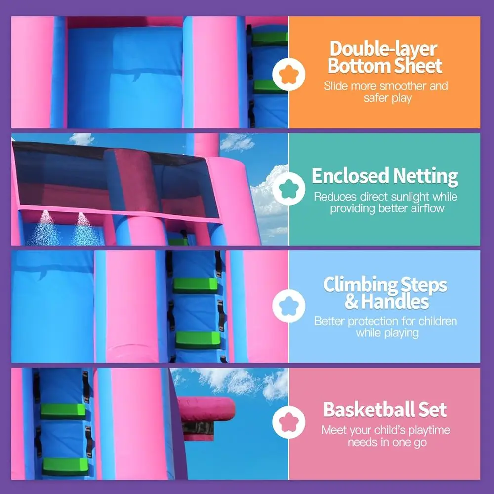 26FT Iatable Water Slide for Kids, PVC Commercial Grade Water Slide with Splash Pool, 4-in-1 Water Slide with Climbing & Basketb