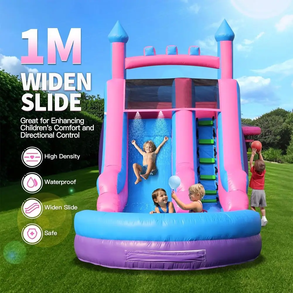 26FT Iatable Water Slide for Kids, PVC Commercial Grade Water Slide with Splash Pool, 4-in-1 Water Slide with Climbing & Basketb