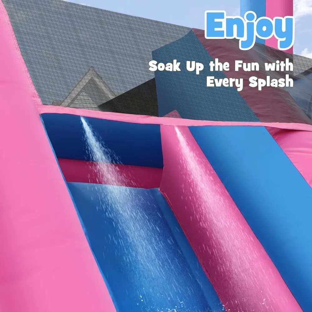 26FT Iatable Water Slide for Kids, PVC Commercial Grade Water Slide with Splash Pool, 4-in-1 Water Slide with Climbing & Basketb