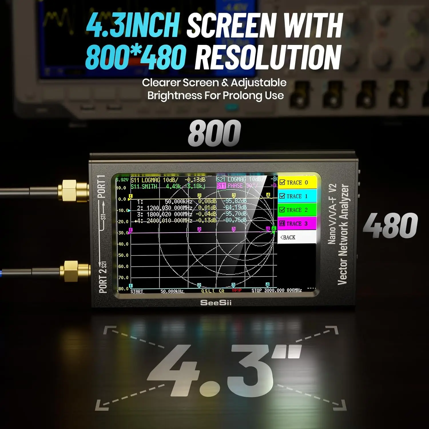 Upgraded NanoVNA-F V2 Vector Network Analyzer 50kHz-3000MHz HF VHF UHF VNA Antenna Analyzer 4.3" Measur S-Parameter Voltage SWR