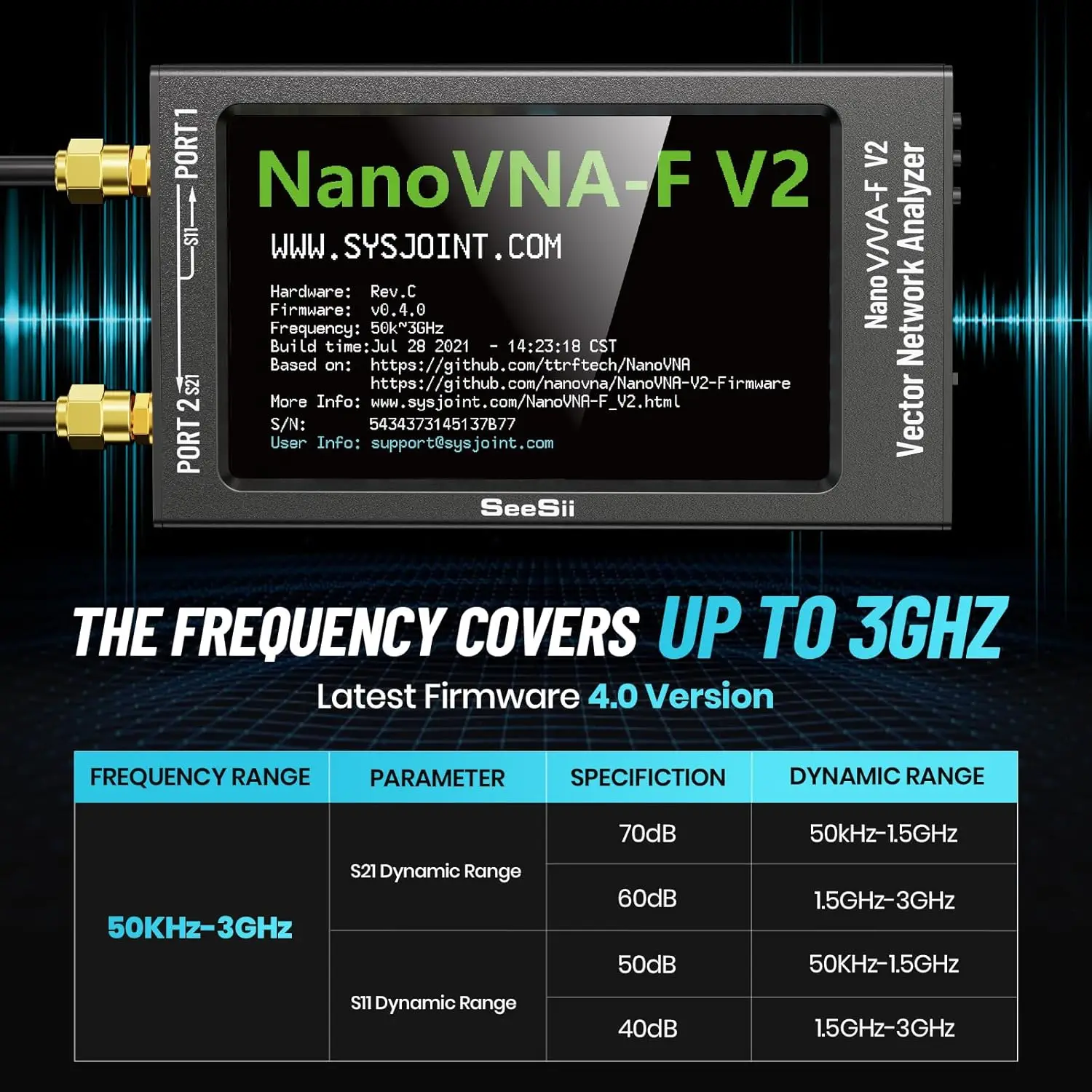 Upgraded NanoVNA-F V2 Vector Network Analyzer 50kHz-3000MHz HF VHF UHF VNA Antenna Analyzer 4.3" Measur S-Parameter Voltage SWR
