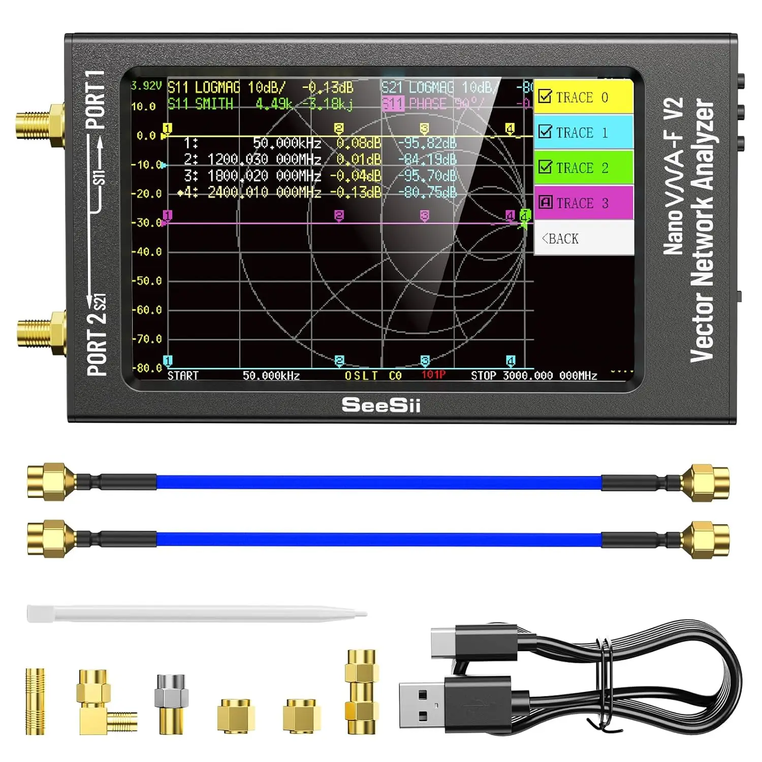 Upgraded NanoVNA-F V2 Vector Network Analyzer 50kHz-3000MHz HF VHF UHF VNA Antenna Analyzer 4.3" Measur S-Parameter Voltage SWR