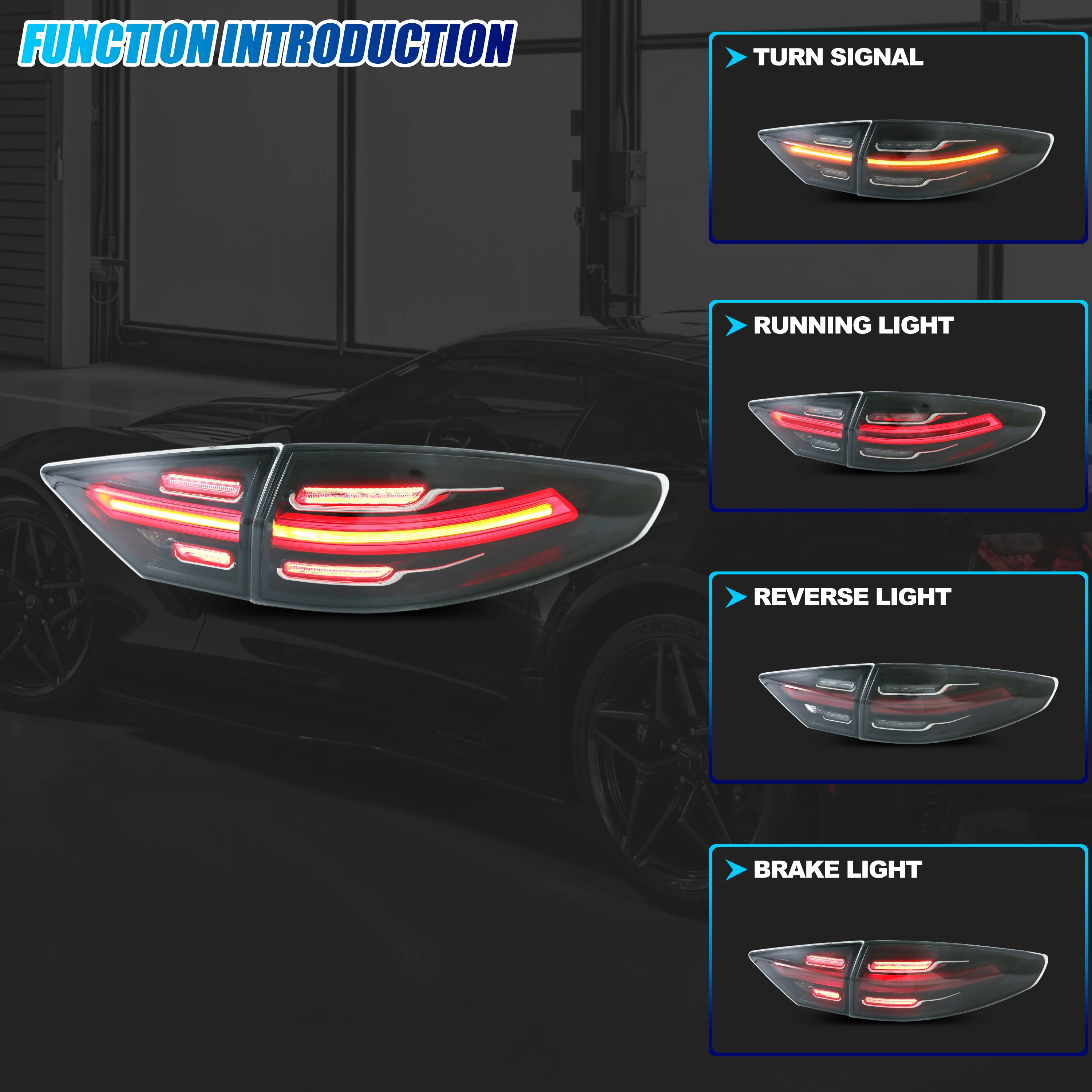 LED Tail Lights for Ford Fusion 2013-2016 S SE Titanium Sequential Turn Signal Start-up Animation Black Rear Lamps Assembly