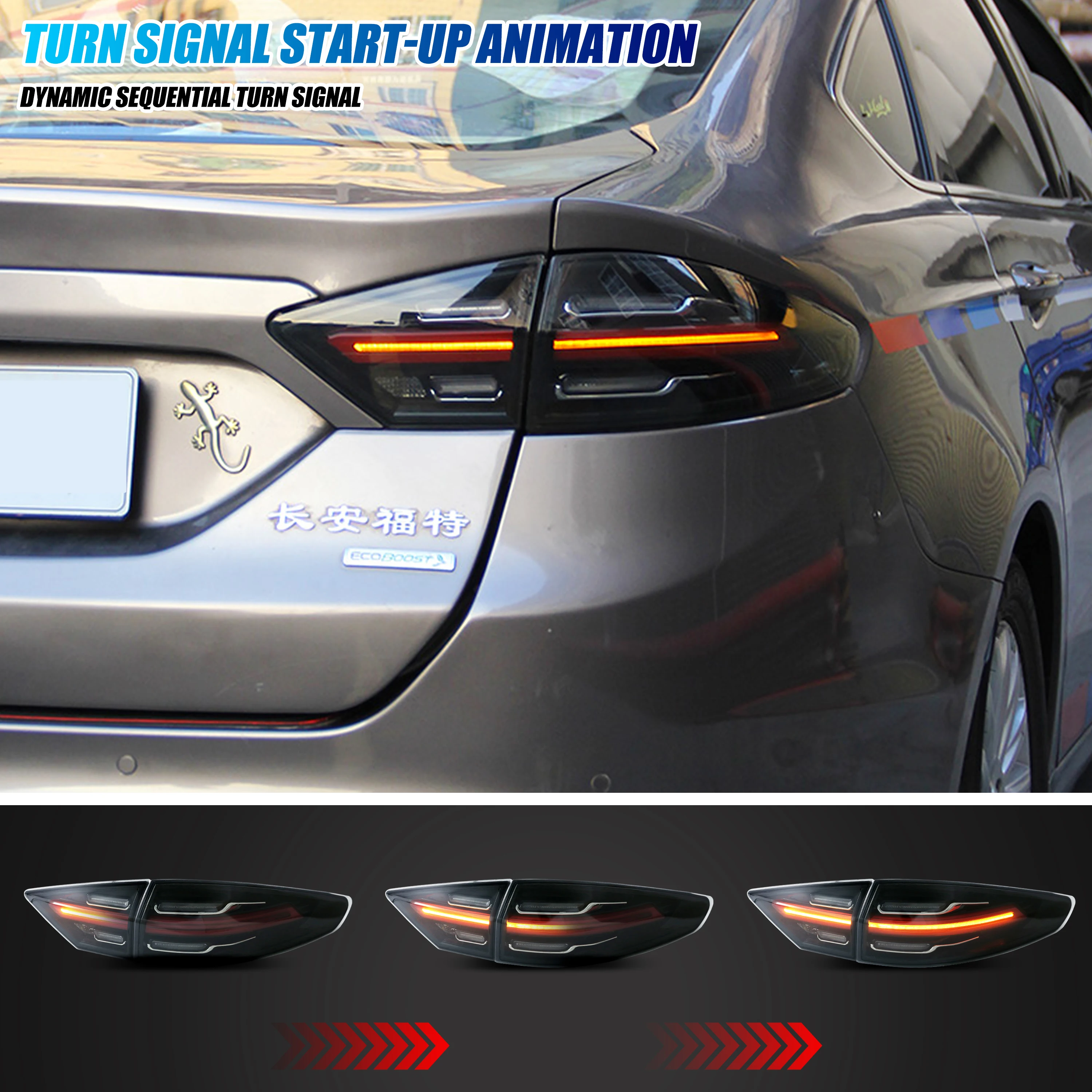 LED Tail Lights for Ford Fusion 2013-2016 S SE Titanium Sequential Turn Signal Start-up Animation Black Rear Lamps Assembly