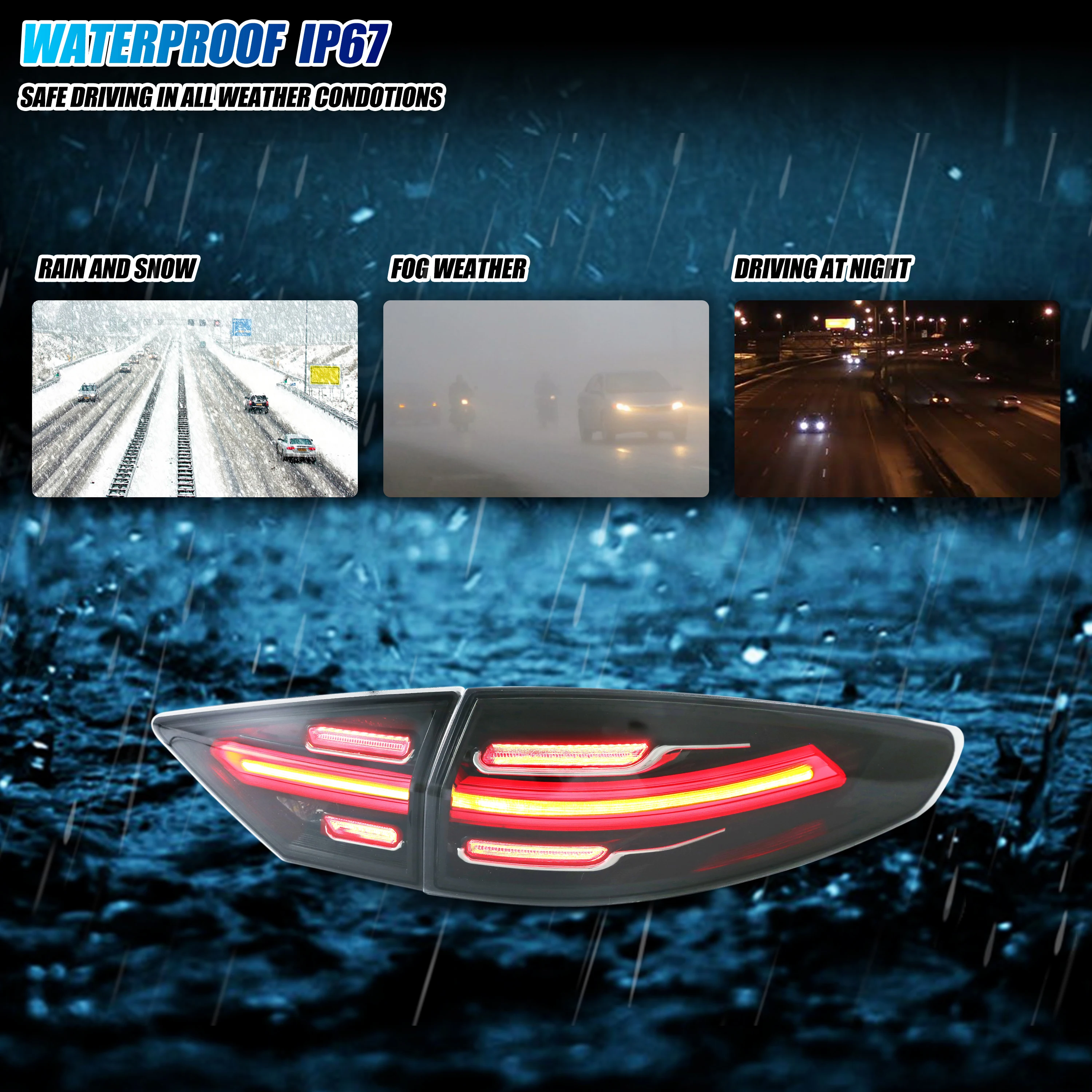 LED Tail Lights for Ford Fusion 2013-2016 S SE Titanium Sequential Turn Signal Start-up Animation Black Rear Lamps Assembly