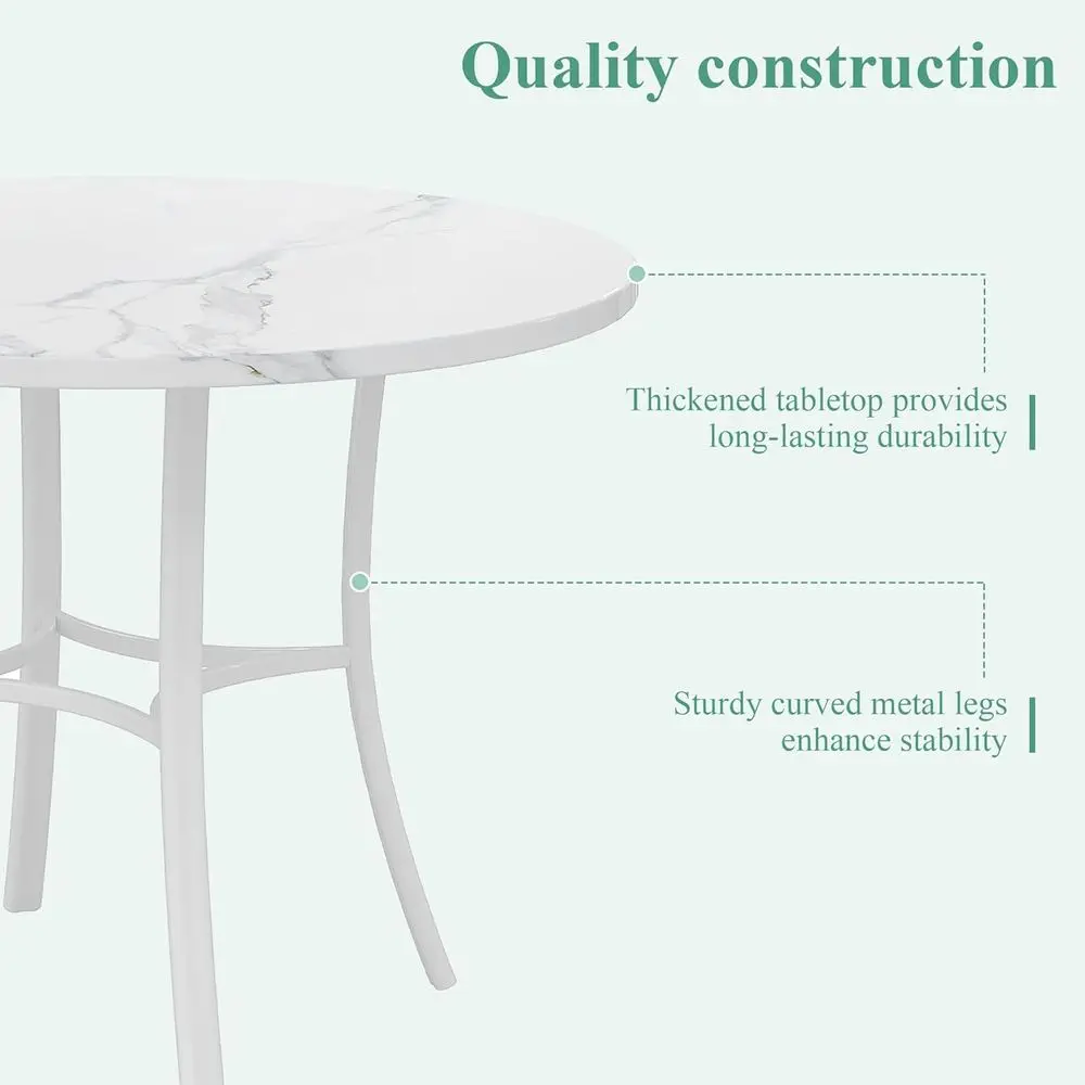 36" Round Dining Table or 4, aux Marble Dinette with Metal e or Kitchen, Aparent, Home, Space-Saving, O White