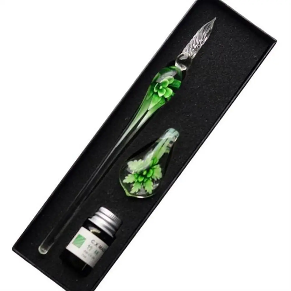 Signature Floral Dip Pen  Craft Vintage Smooth Glass Fountain Pen Calligraphy Filling Ink Dipping Ink Pen Writing Tool