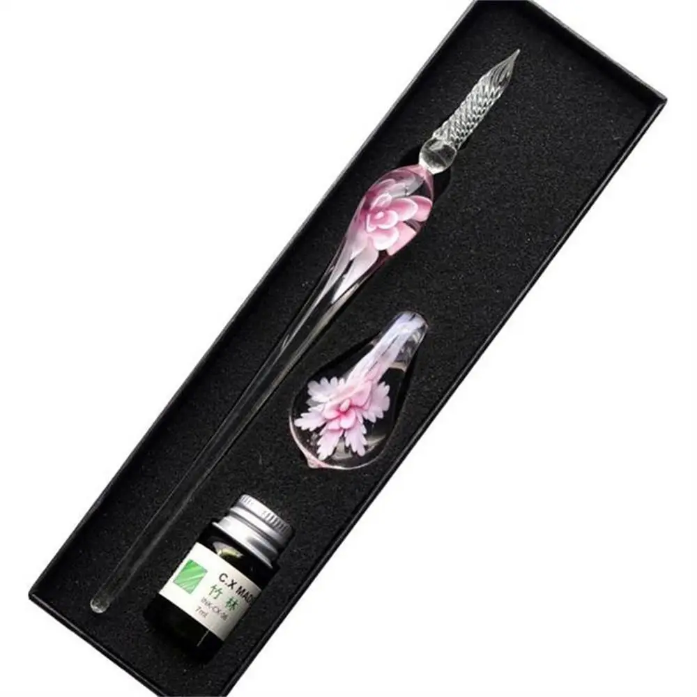 Signature Floral Dip Pen  Craft Vintage Smooth Glass Fountain Pen Calligraphy Filling Ink Dipping Ink Pen Writing Tool