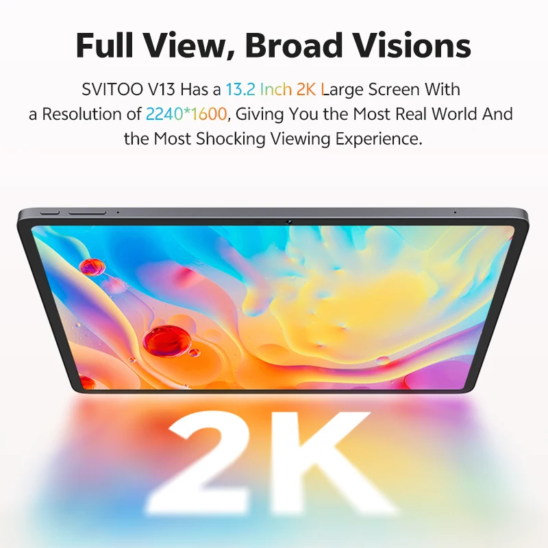 SVITOO Tablet 2026 Android 16 13 Inch 2240 x 1600 2K 90Hz Display Large Screen Unisoc T7300 Octa-Core Processor 8GB RAM Physical Memory 128GB ROM 1TB Expandable 11000mAh Battery 2.4GHz 5GHz WiFi 5 Bluetooth 5.0 GPS Widevine L1 20W Fast Charging With Case