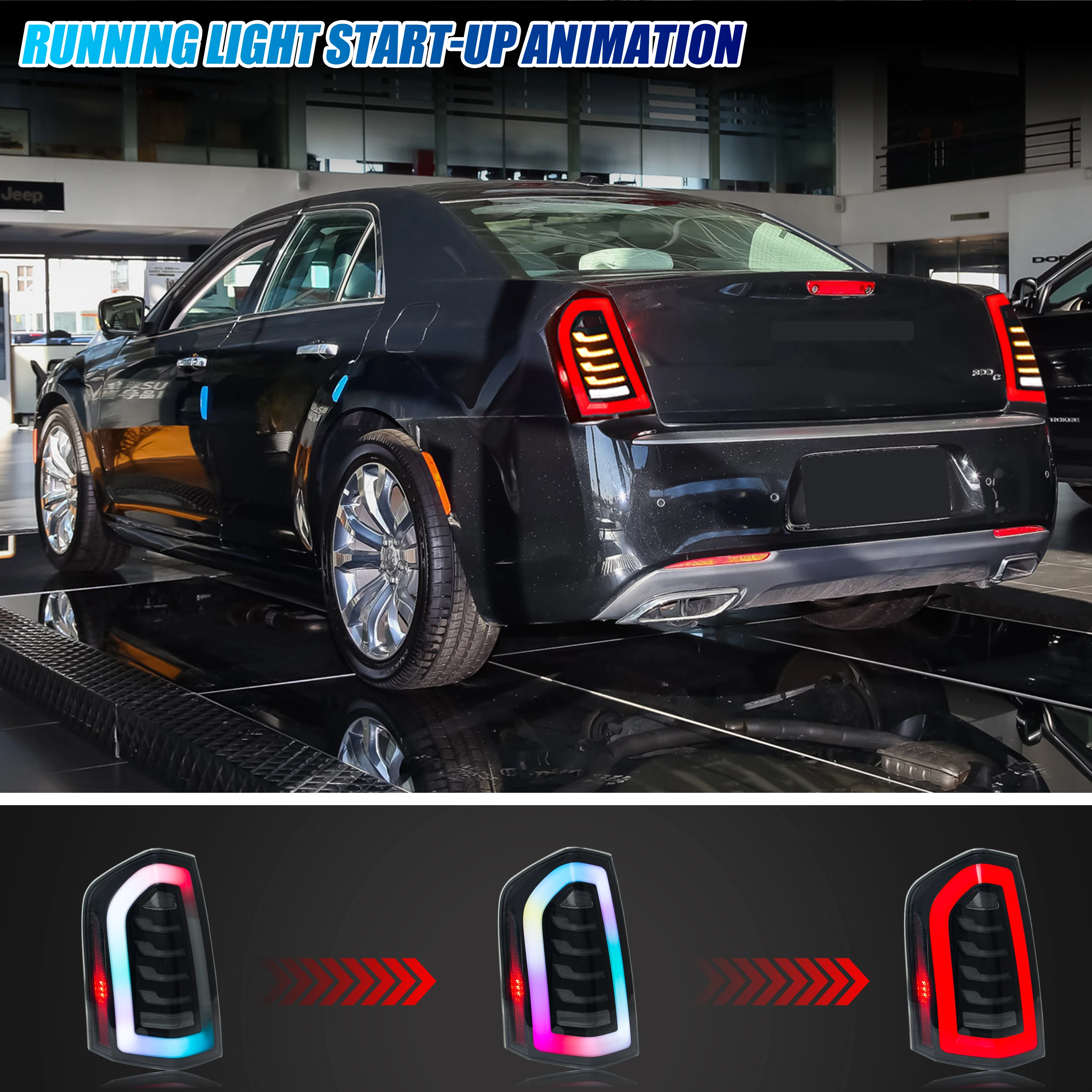 LED RGB Tail Lights for Chrysler 300 300C 300S 2011-2014 Sequential Turn Signal APP Control Rear Lamps Assembly [Not Fit 2015]