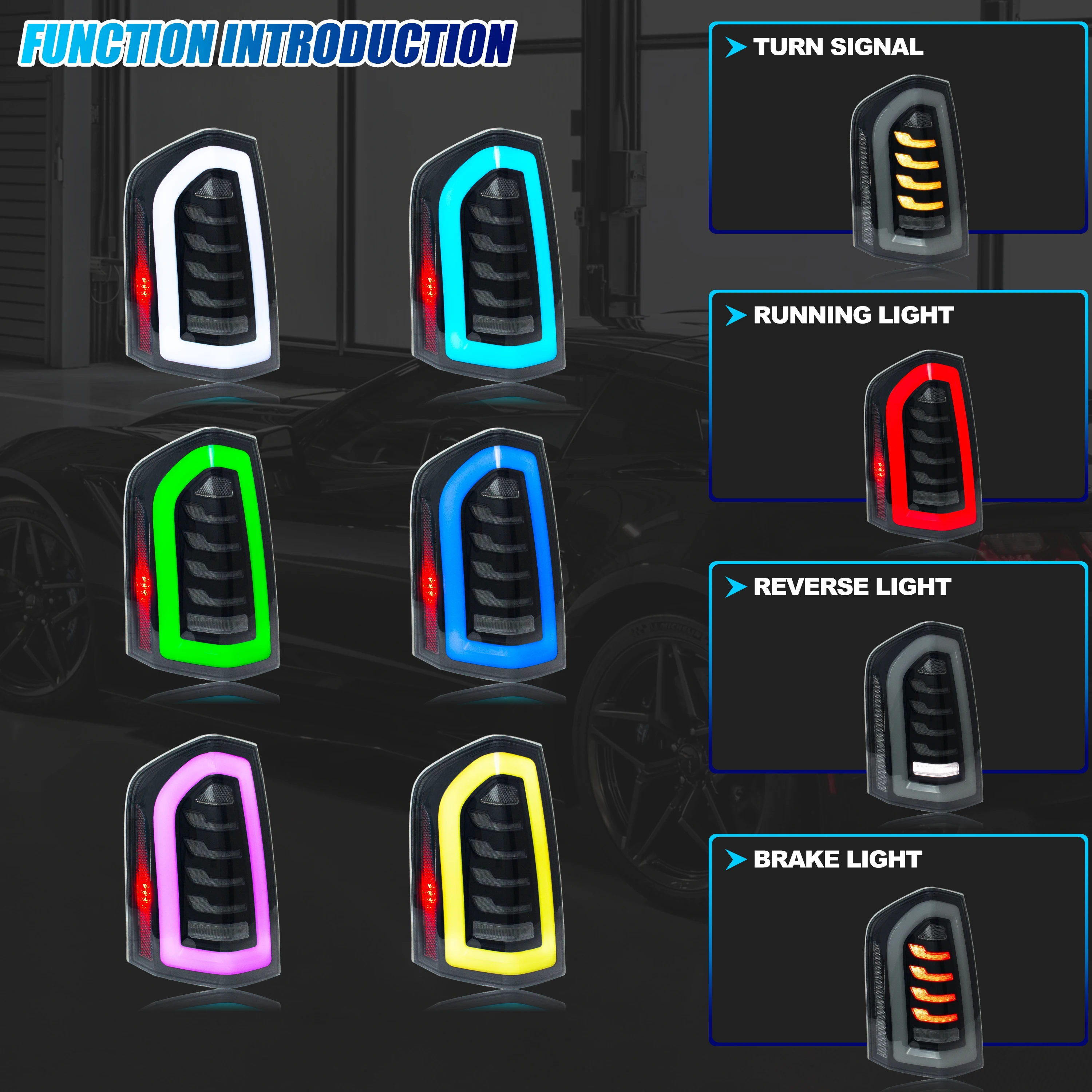 LED RGB Tail Lights for Chrysler 300 300C 300S 2011-2014 Sequential Turn Signal APP Control Rear Lamps Assembly [Not Fit 2015]
