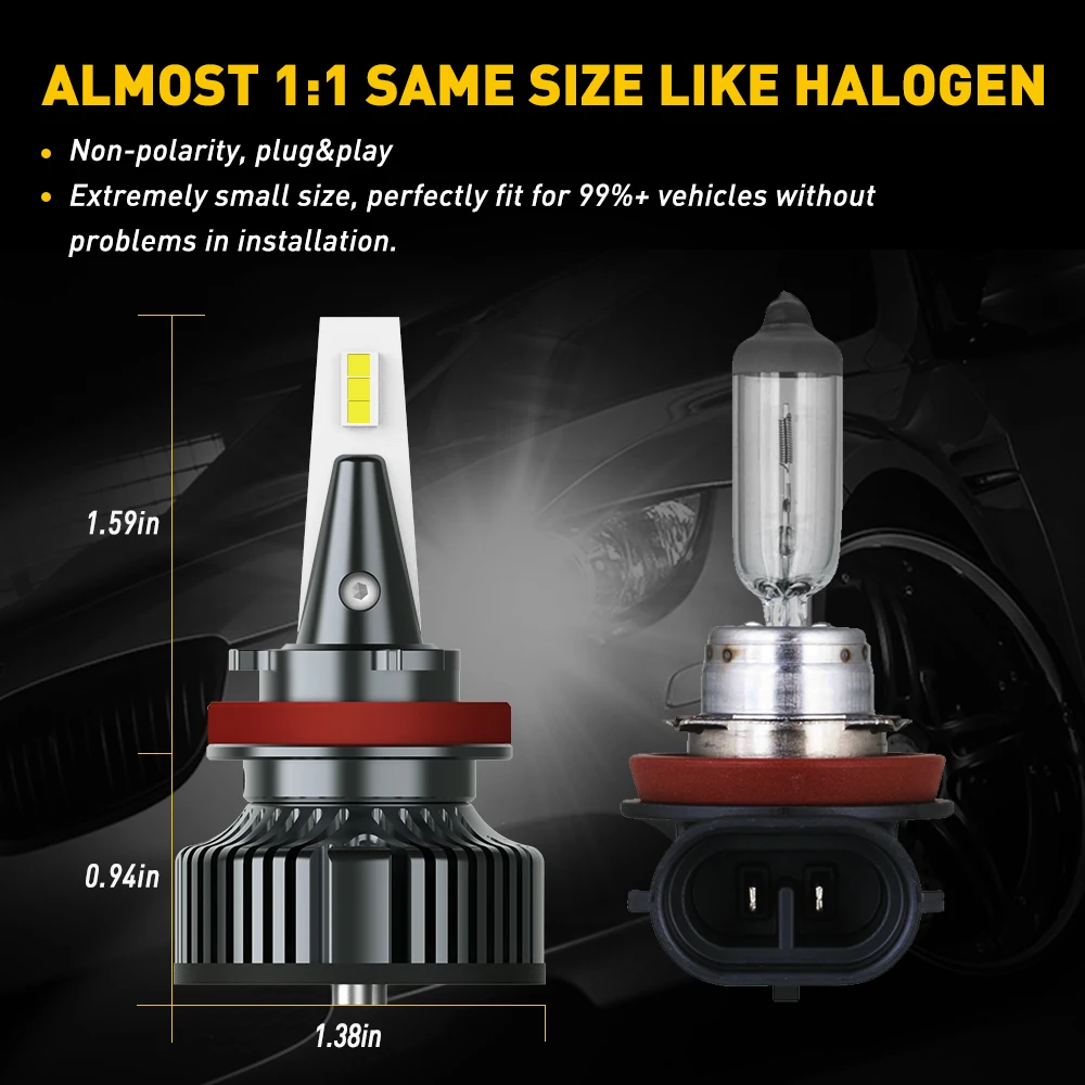 AUXITO 2Pcs Y13 Turbo H11 H8 H9 LED Headlight Bulbs Canbus 80W 9005 HB3 9012 9006 H4 H7 LED Headlamp High Low Beam 6500K White