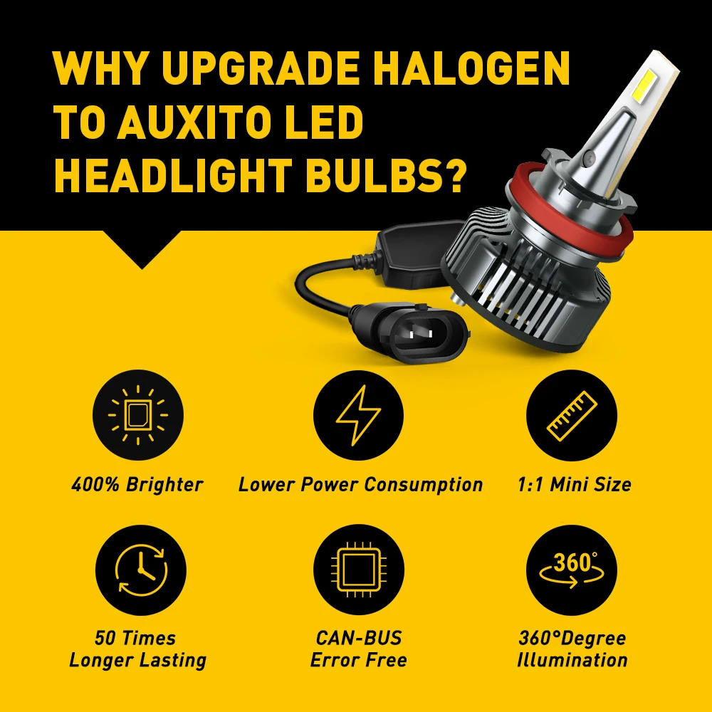 AUXITO 2Pcs Y13 Turbo H11 H8 H9 LED Headlight Bulbs Canbus 80W 9005 HB3 9012 9006 H4 H7 LED Headlamp High Low Beam 6500K White