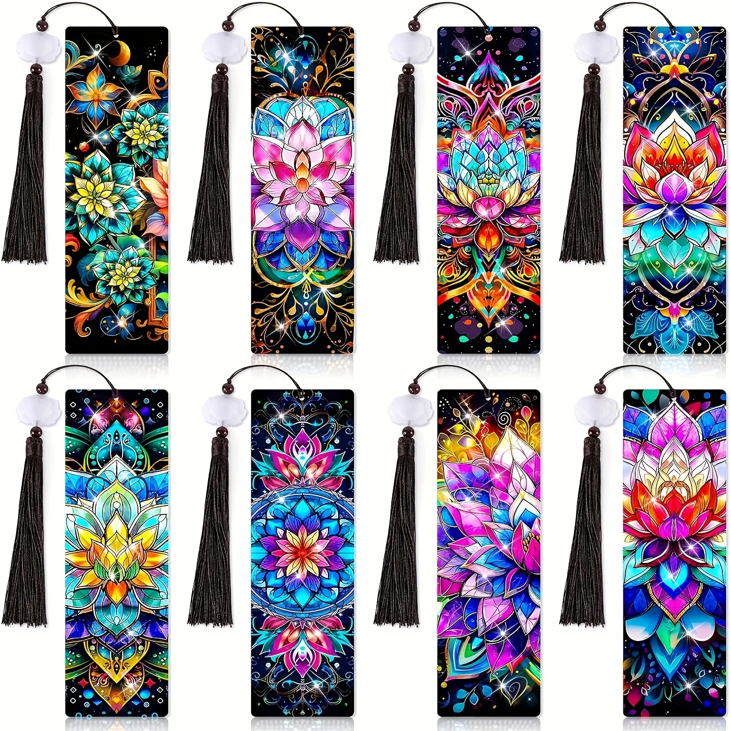 8-piece set of diamond painting bookmark set, rhinestone acrylic tassel bookmark, 19.5x5.6mm, DIY craft set for book lovers