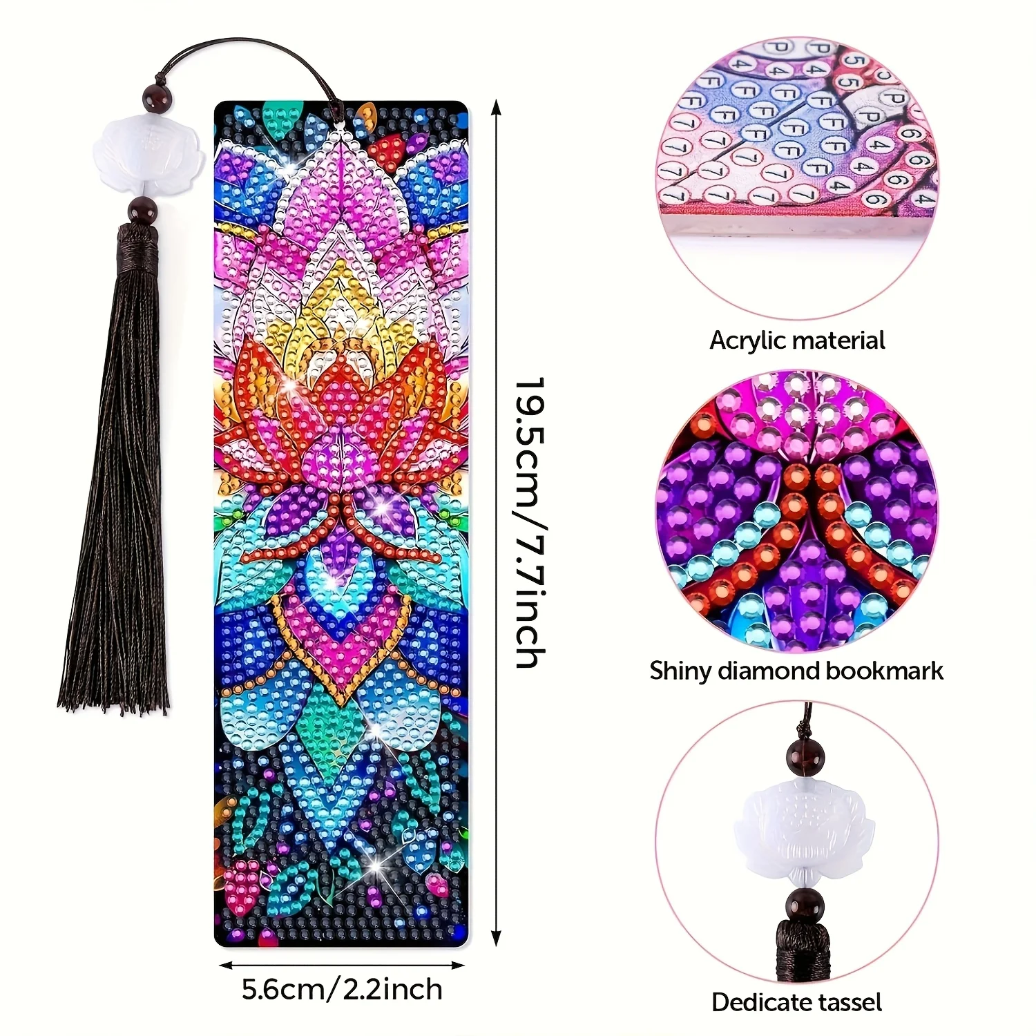 8-piece set of diamond painting bookmark set, rhinestone acrylic tassel bookmark, 19.5x5.6mm, DIY craft set for book lovers