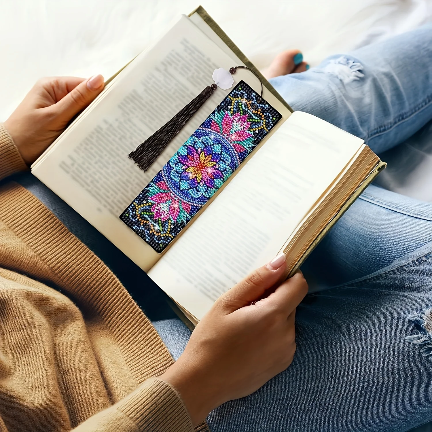 8-piece set of diamond painting bookmark set, rhinestone acrylic tassel bookmark, 19.5x5.6mm, DIY craft set for book lovers